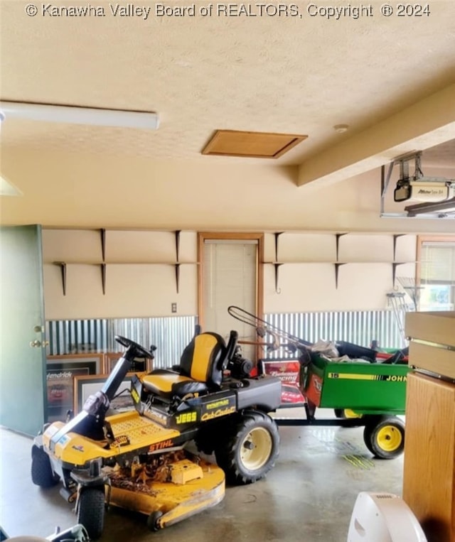 garage with a garage door opener