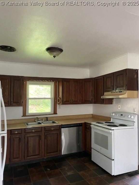 kitchen with sink and white appliances