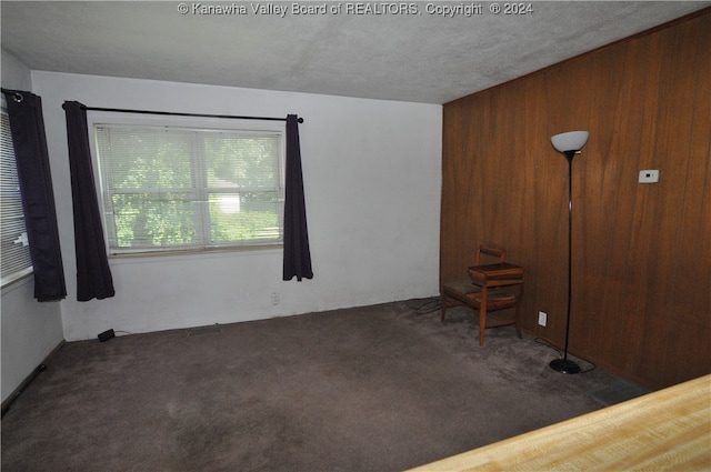 carpeted empty room featuring a textured ceiling