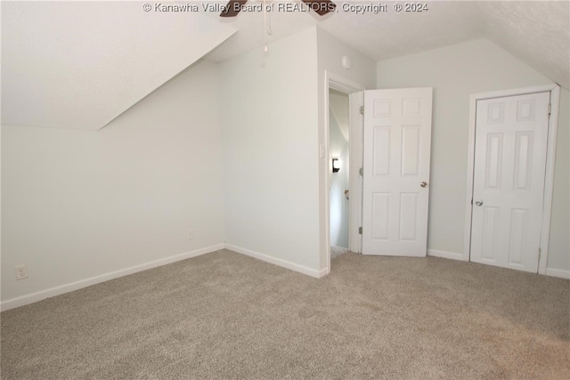 additional living space with lofted ceiling and carpet