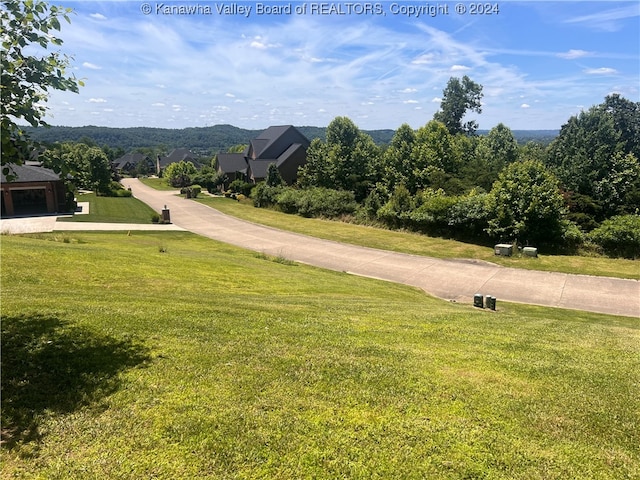 surrounding community featuring a mountain view and a yard