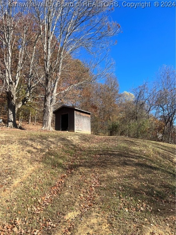 view of yard with an outbuilding