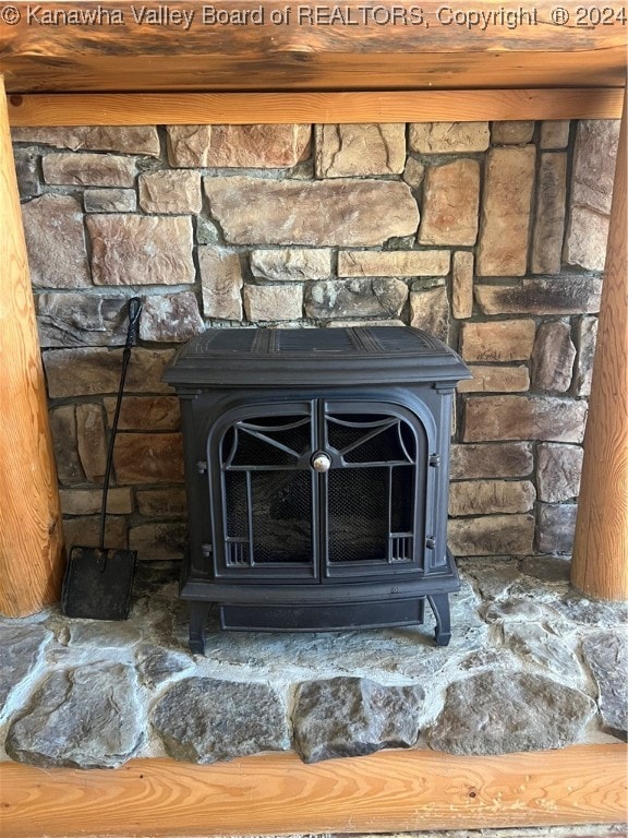 room details featuring a wood stove