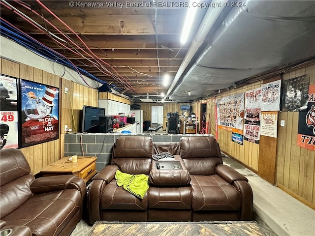 cinema room with wooden walls