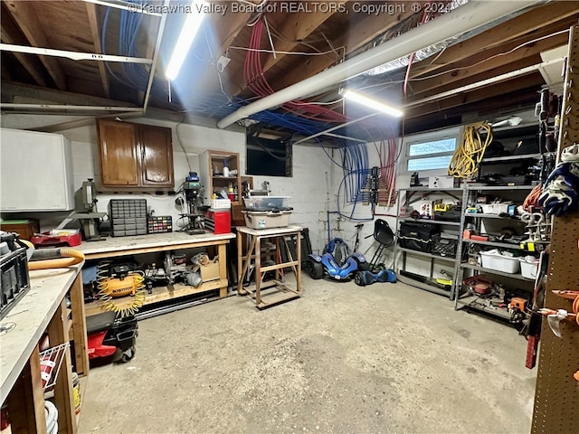 basement featuring a workshop area