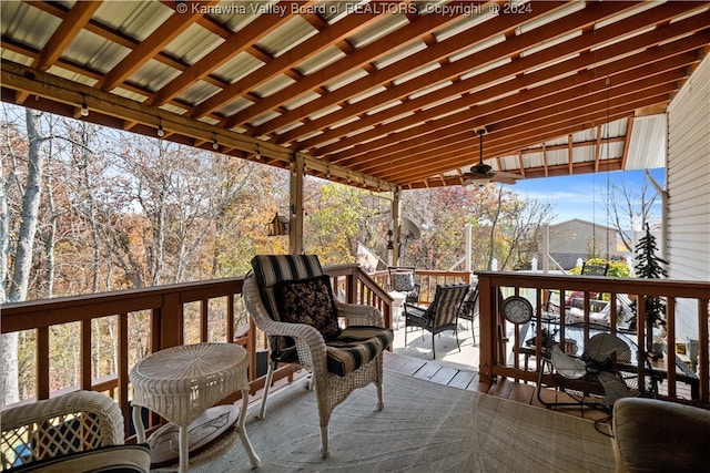 wooden terrace with ceiling fan