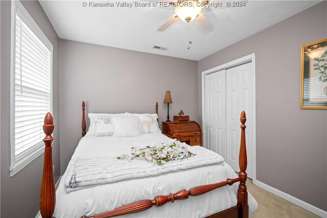 20 Poplar Hls, Hurricane, WV 25526 - bedroom with a closet, carpet, and a ceiling fan