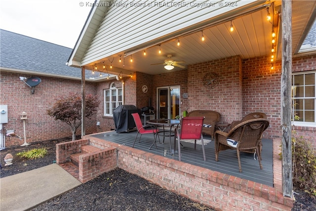 view of patio featuring grilling area and ceiling fan