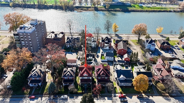 aerial view with a water view