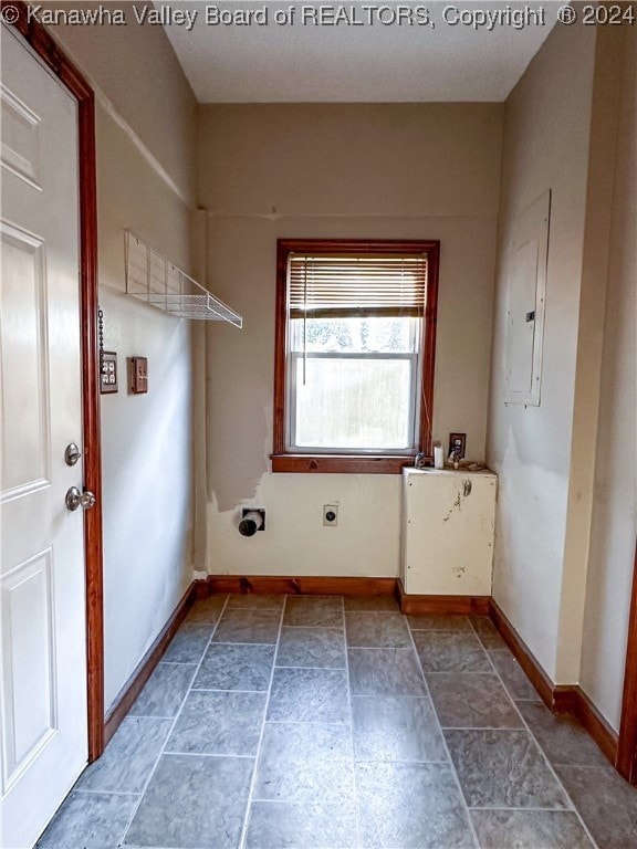 laundry area featuring hookup for an electric dryer and electric panel