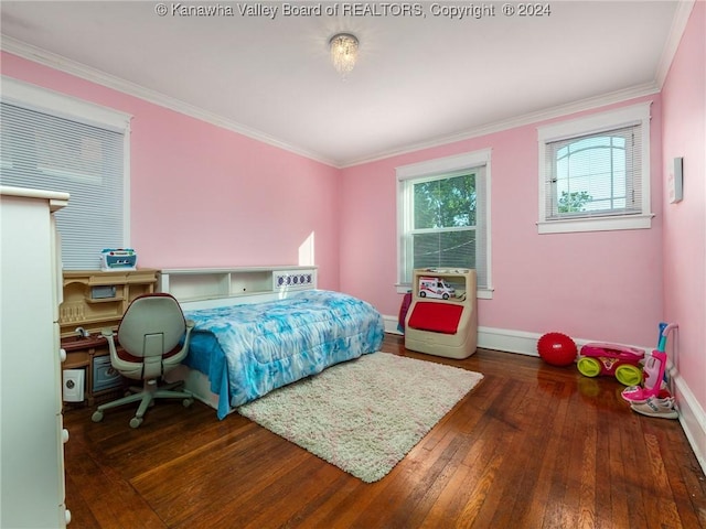 1515 Lee St E, Charleston, WV 25311 - bedroom with crown molding and dark hardwood / wood-style floors