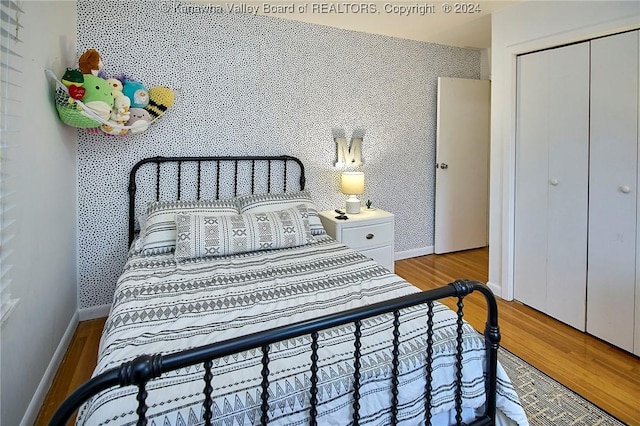 bedroom featuring hardwood / wood-style flooring and a closet