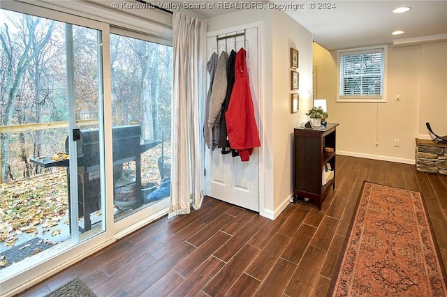 doorway to outside with dark hardwood / wood-style floors