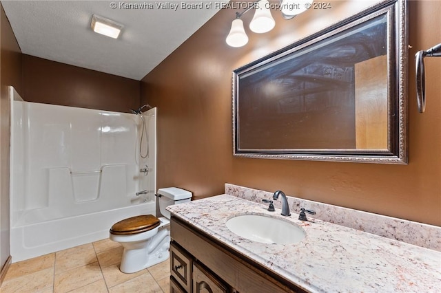 full bathroom with shower / bathing tub combination, vanity, and toilet