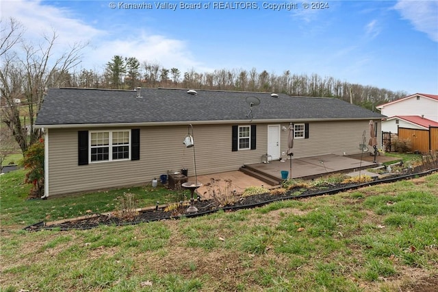 rear view of property with a patio area and a lawn