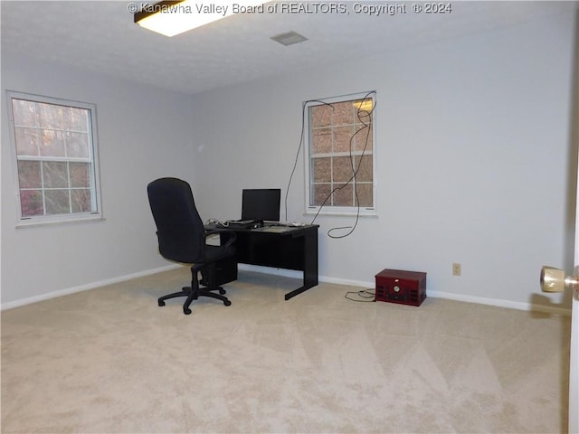 view of carpeted office space