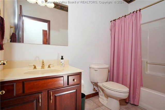 full bathroom featuring tile patterned floors, vanity, shower / bath combo, and toilet