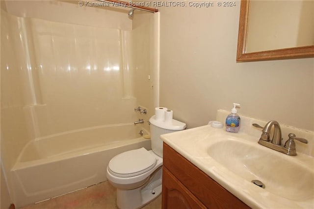 full bathroom with vanity,  shower combination, and toilet