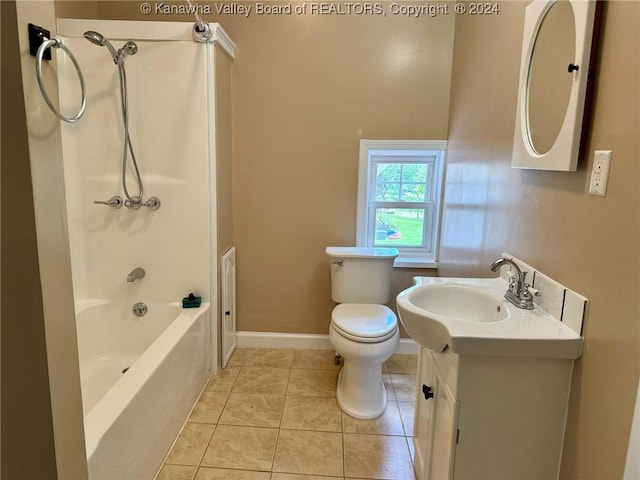 full bathroom featuring tile patterned flooring, vanity,  shower combination, and toilet