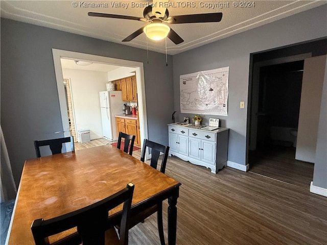 dining room featuring dark hardwood / wood-style flooring and ceiling fan