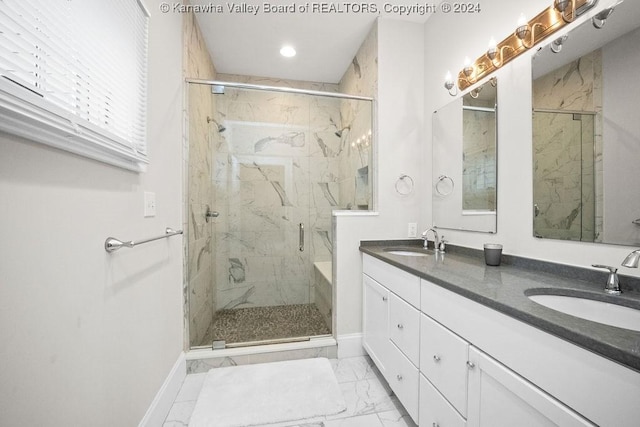 bathroom featuring vanity and walk in shower