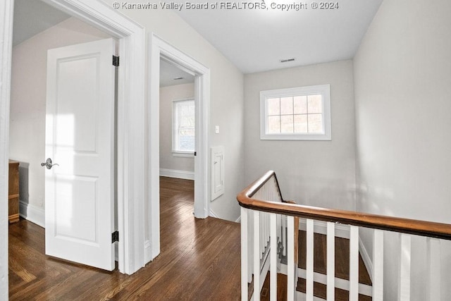 corridor featuring dark hardwood / wood-style flooring