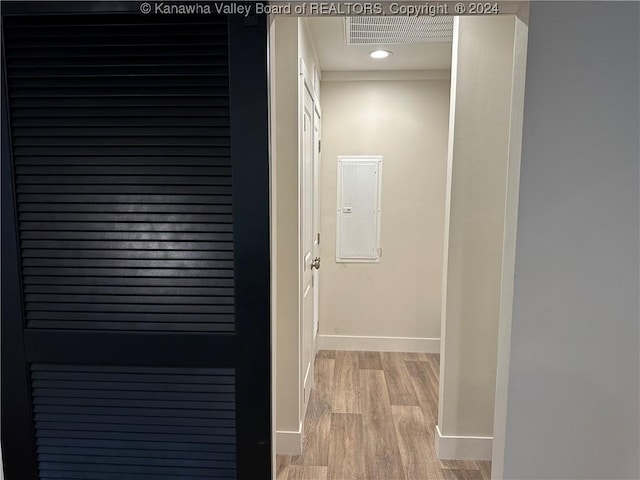 details featuring wood-type flooring and electric panel