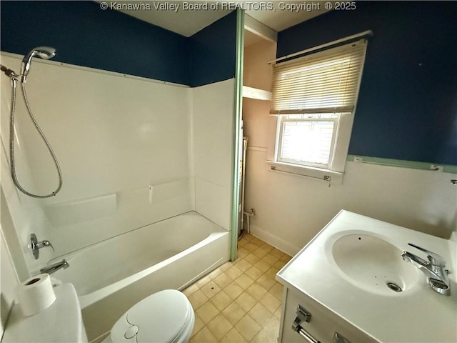 full bathroom with vanity, shower / washtub combination, and toilet