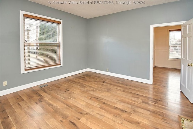 spare room featuring light hardwood / wood-style flooring and a healthy amount of sunlight