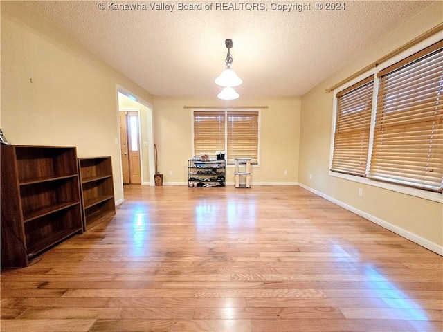 interior space featuring light hardwood / wood-style floors and a textured ceiling