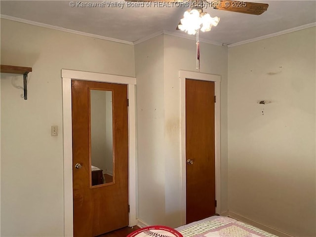 unfurnished bedroom featuring ornamental molding