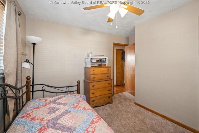 bedroom featuring carpet and ceiling fan