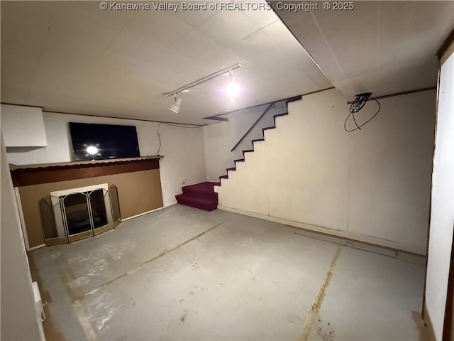 basement with track lighting