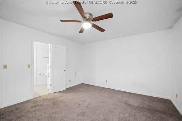 carpeted empty room featuring ceiling fan