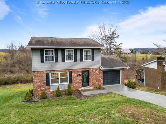 view of front facade with a front yard and a garage