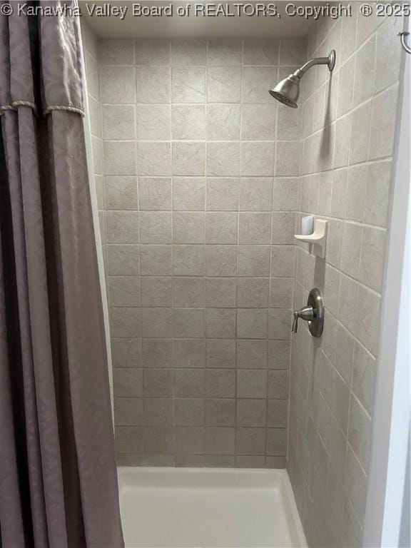 bathroom with a shower with curtain