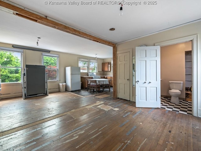 interior space with dark wood-type flooring