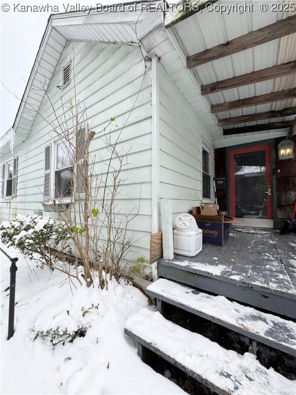 view of snow covered exterior