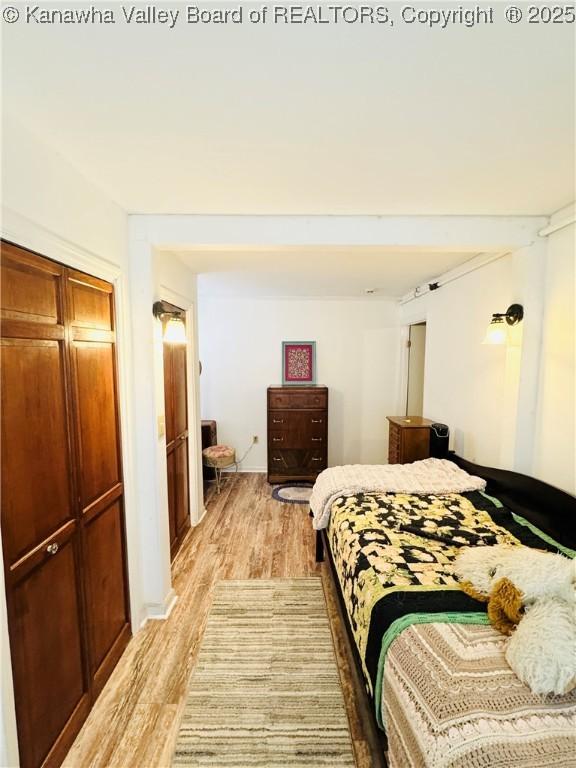 bedroom featuring a closet and light wood-type flooring