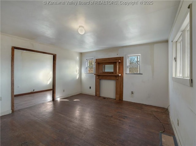 unfurnished living room with dark hardwood / wood-style floors