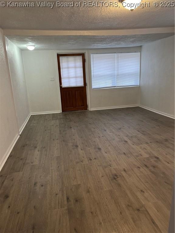 foyer with a textured ceiling, dark hardwood / wood-style floors, and a healthy amount of sunlight