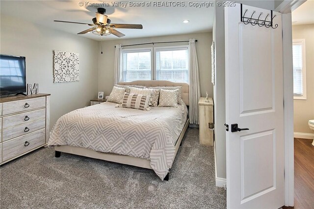 bedroom with carpet and ceiling fan