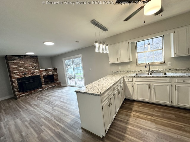 kitchen featuring sink, white cabinetry, and kitchen peninsula