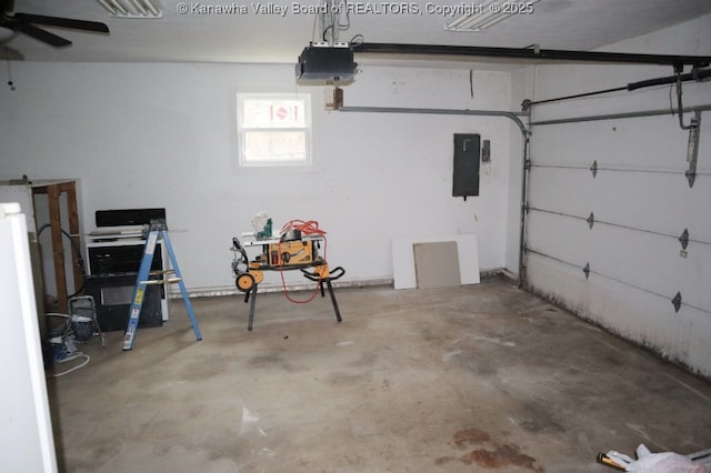 garage featuring a garage door opener and electric panel