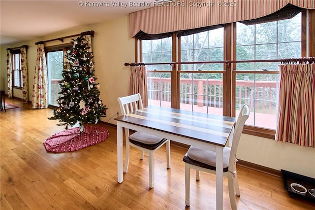 dining area with hardwood / wood-style floors