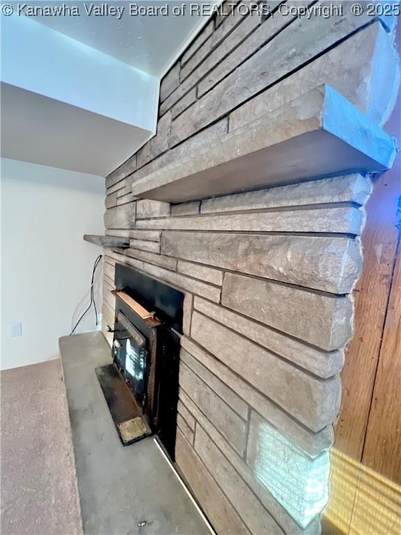 room details featuring a wood stove