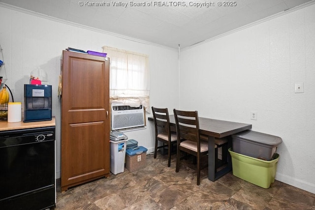 dining space with ornamental molding and cooling unit