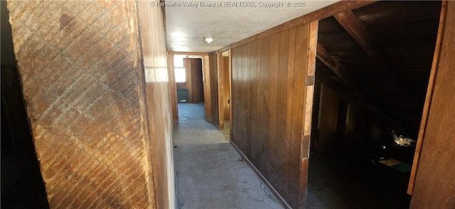 corridor with wooden walls