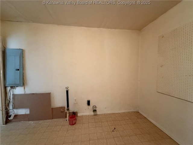 laundry room with laundry area, electric panel, and baseboards