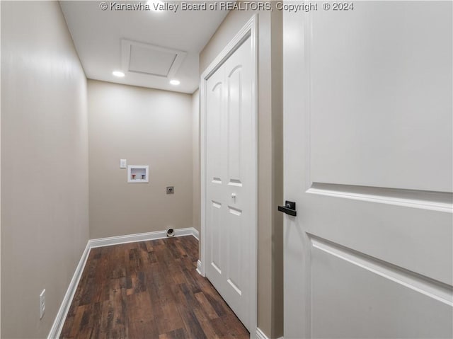 clothes washing area with washer hookup, dark hardwood / wood-style flooring, and electric dryer hookup